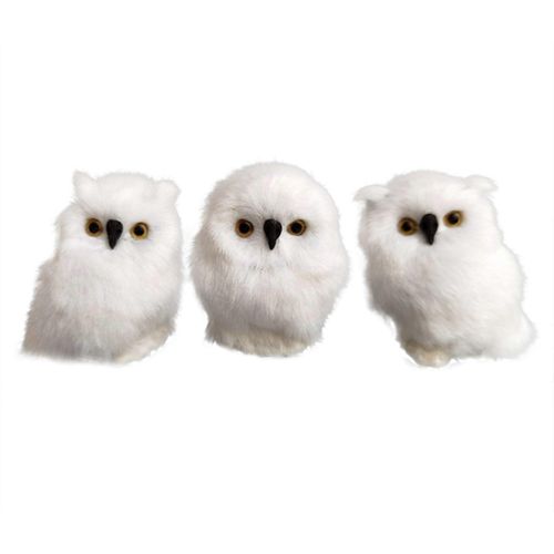 3 Pcs Fourrure en Peluche Hibou de Noël Ornements de Duvet Blanc Chouettes Figurines de Noël Ornement Mignon Bois de Fausse Fourrure des Animaux d'Ornements pour les Vacances de Noël, Arbre