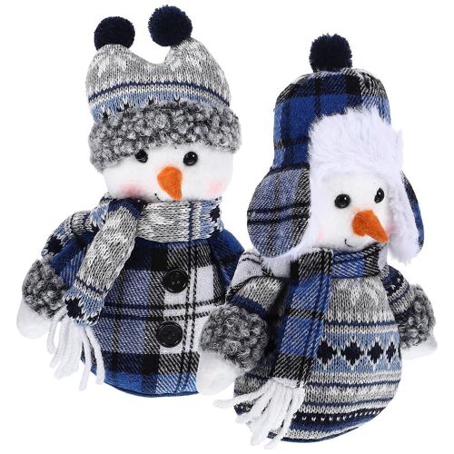 Peluche Bonhomme De Neige Ornement Intérieur De Bonhomme De Neige Décorations De Décoration De Bureau Bleu 20.50x15.00x8.00cm La Décoration De 2pcs