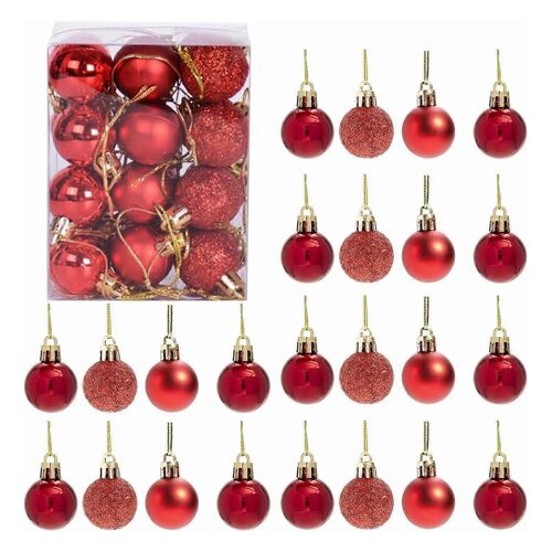 24Pcs Incassable de Noël, Boules de 3cm Rouge Ornements de Noël