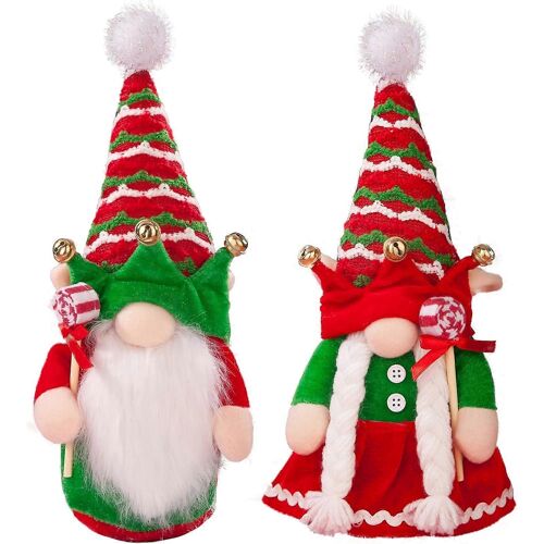 Nain De Poupées De Décoration De Noël Lot De 2 Mignon Santa Gnomes - Peluche Décorations De Noël, De Luxe À La Décoration De La Maison Des Jouets - 1 Mâle/1 Femelle Gnome