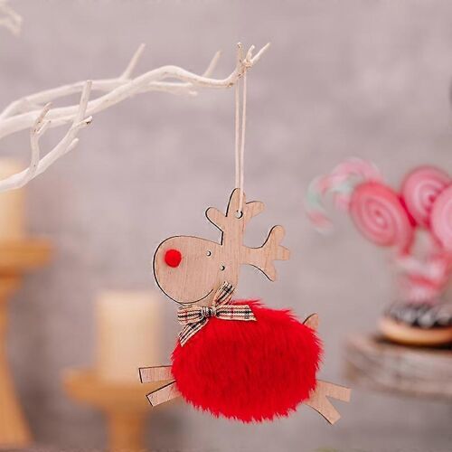 1PC Arbre de Noël Décoration en Bois en Peluche Cerf Pendentif Accroché Ornements de Décoration de Noël Mignon