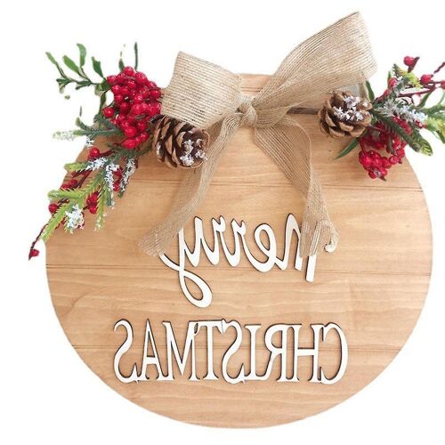 Joyeux Noël Signe De Bienvenue Pour Porte D'Entrée Avec Des Fruits Rouges Et Arc