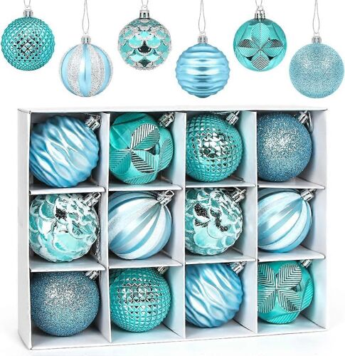 60mm/2.36"" Boules de Noël Bleu, 12 pcs Boules de Noël, Incassable Arbre de Noël Boules Ornements d'Arbre de Noël Suspendus Pendentif pour XmasBlue
