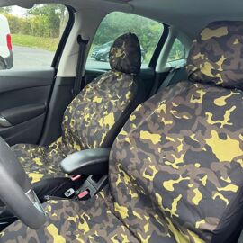 Set Housses De Voiture Toile Polyester Noire Et Mousse Camo Ce