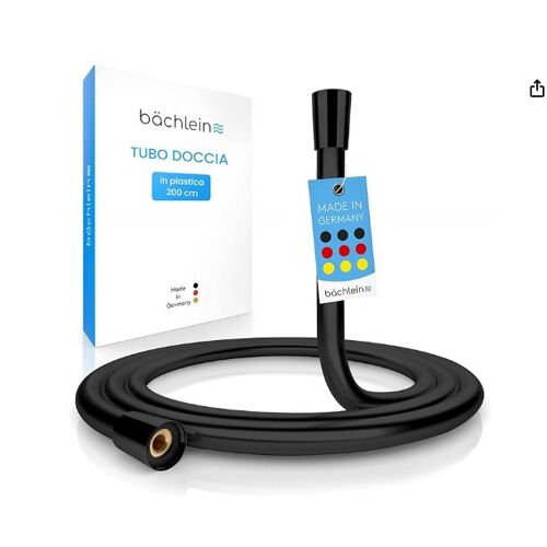 Flexible de douche Bächlein en plastique avec double protection anti-torsion - Noir brillant - Fabriqué en Allemagne - Flexible et résistant - 1,6 m - Raccord G ¿"