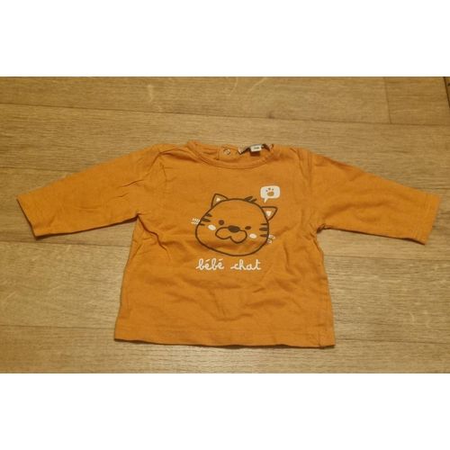 T-Shirt Manches Longues Garçon Orange Kimbaloo Taille 3 Mois