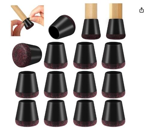Embouts de pieds de chaise Vinabo Piece, protections en silicone pour pieds de chaise, lot de 16 protections avec rembourrage en feutre, embouts antidérapants pour sols en bois, ( 14 mm-20 mm)
