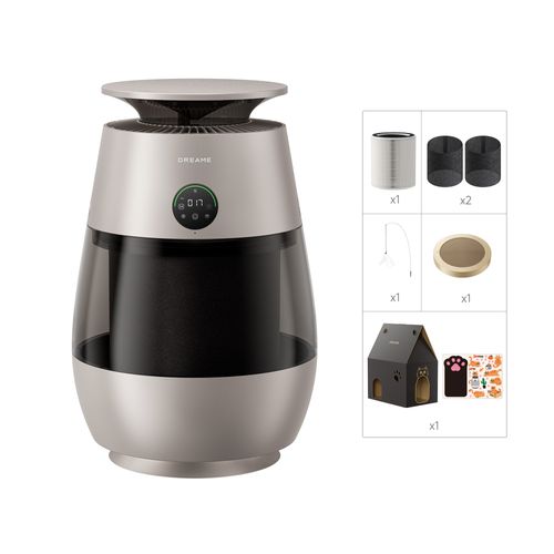 DREAME AP10 Purificateur d'Air pour Animaux, Retour d'Air Haute Pression Nég. 360°, Purification 5 Niveaux Capturant Poils/Odeurs, Compartiment Transp., Dessus Incurvé, Écl. Éco-Ambient, Contrôle App