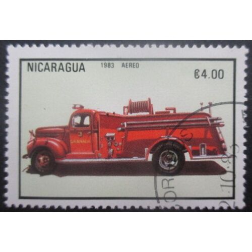 Nicaragua Poste Aérienne N°1044 Véhicule De Pompiers Oblitéré