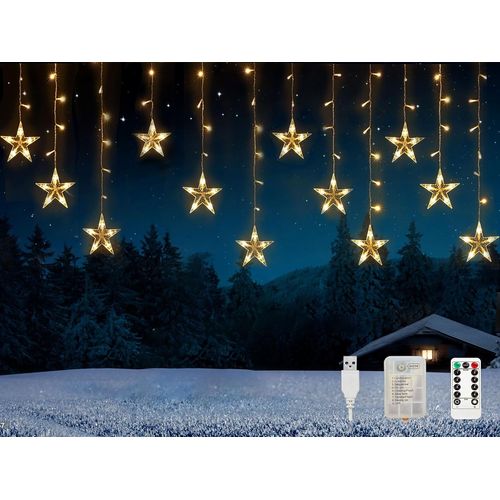 Jgd-Rideau Lumineux D'intérieur De 3 M - Guirlande Lumineuse Étoiles Avec Batterie/Usb - Éclairage De Noël - Avec Minuterie Et Télécommande - Pour Chambre D'enfant, Balcon, Fête - Blanc Chaud