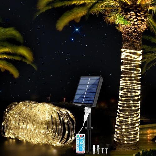 Jgd-Guirlande Lumineuse Solaire D'extérieur 200 Led, Luminaire Exterieur Avec Télécommande, 8 Modes, Étanche Ip67, Décoration Pour Cour, Jardin, Clôture, Fête, Camping, Mariage