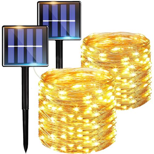 Jgd-Guirlande Lumineuse Solaire D'extérieur - 2 X 12 M - 100 Led - Fil De Cuivre - Guirlande Lumineuse Solaire D'extérieur - Pour Extérieur Et Jardin - Étanche - Éclairage Solaire Pour Extérieur Et