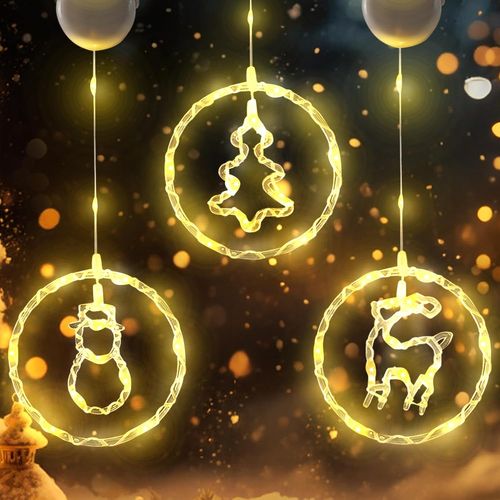 Jgd-Lot De 3 Guirlandes Lumineuses De Noël Pour Fenêtre Avec Minuterie - Éclairage De Noël - Guirlande Lumineuse À Piles - Avec Ventouses - Pour Noël, Balcon, Fête, Décoration Intérieure (Chaud)