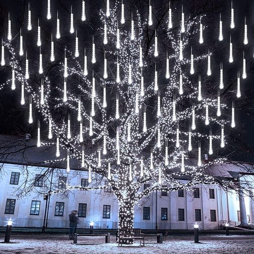 Jgd-Guirlande Lumineuse De Noël En Forme De Pluie De Météores - 30 Cm - 10 Tubes De 240 Led - En Cascade - Étanche - Décoration D'intérieur (Blanc)