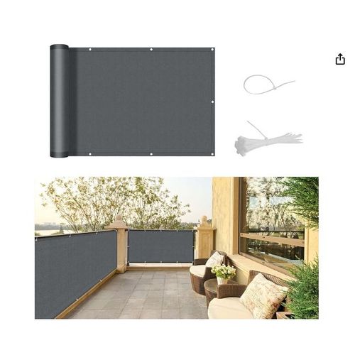 Paravent de balcon Sunny Guard 100 x 500 cm en PEHD, coupe-vent, anti-UV, avec attaches de câble, anthracite