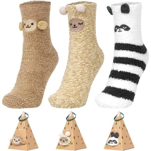Jgd-Femme Hiver Chaussettes, 3 Paires Femme Hiver De Chaussons Chaussettes Femme Chaussettes Noël Floues Antidérapant Chaud,Maison Pantoufle Pour Femme Fille Coffret Cadeau De Noël