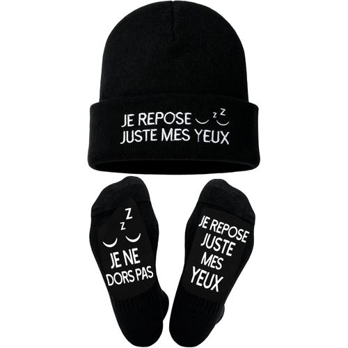 Jgd-Français Bonnet Chaussette Humour Homme, Idee Cadeau Homme Original Utile Rigolo Cadeau Papa Grand-Père Mari Cadeau Hommes Noel Chaussettes Bonnet Tricoté Je Ne Dors Pas,Je Repose Juste Mes Yeux