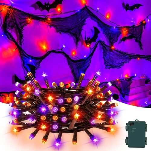 Trahoo-Decoration Halloween Guirlandes Lumineuses, Cshare 3m 30 Led Orange Et Violet Avec Gaze En Tissu Noir, Minuterie 8 Modes, Étanche, Pour Cheminée, Escalier, Porche, Interieur, Halloween Fête De