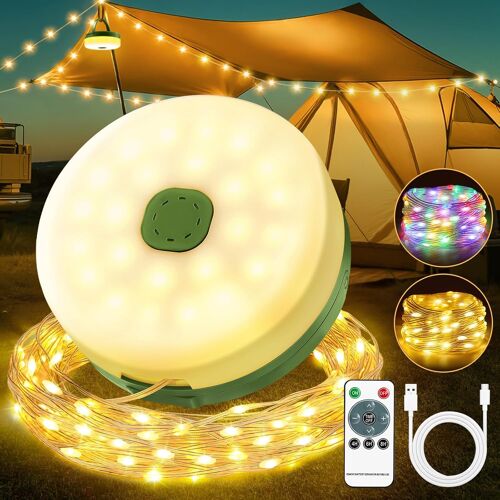 Kalanka-Guirlande Lumineuse De Camping Enroulable 10m, Rechargeable Usb Lampe Camping, 2500mah, 9 Modes Éclairage, Étanche Ipx4 Pour Tente, Jardin, Randonnée, Noël, Décoration Extérieure Intérieure