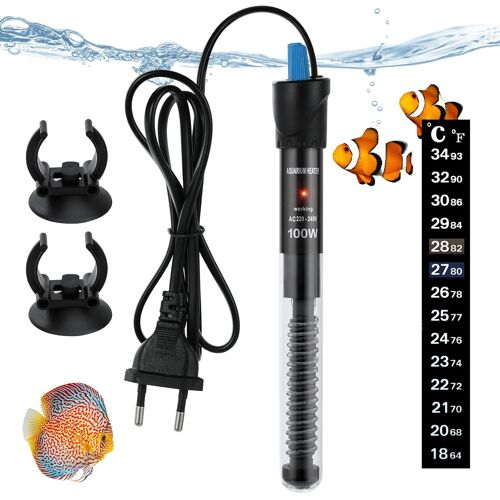 Jgd-Chauffage D'aquarium 100w, Thermostat Réglable 18-32 °C, Chauffage En Verre Submersible Pour Réservoirs À Poissons Et Aquarium 50-100litres