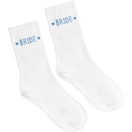 Jgd-Chaussettes De Mariée Blanches Et Bleues - Cadeau Idéal Pour Mariage, Fête De Mariée, Enterrement De Vie De Jeune Fille, Lune De Miel, Accessoires De Mariée Pour Femme