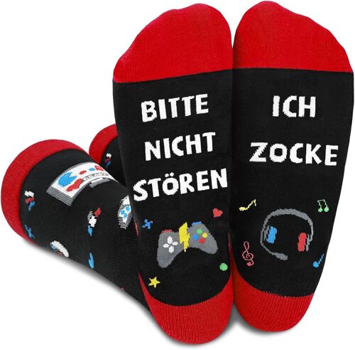Jgd-Chaussettes Amusantes Avec Inscription En Allemand « Bitte Nicht Stören Ich Zocke » - Cadeau Amusant Pour Homme - Cadeau De Noël - Cadeau Cool Pour Garçons Et Femmes - 10, 11, 12, 13 Ans