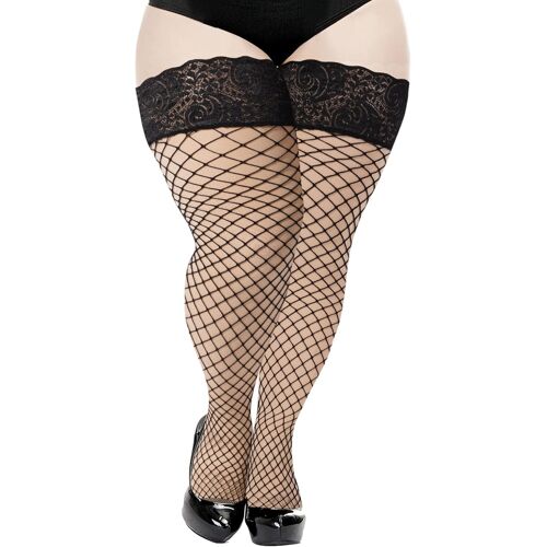 Jgd-Bas Résille Femme Sexy Autofixant Noir Avec N?uds Et Dentelle Bande Élastique Transparente En Silicone Antidérapante Grande Taille