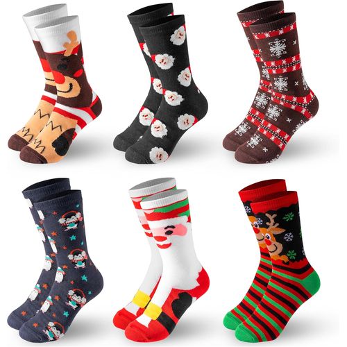 Jgd-Lot De 6 Paires De Chaussettes De Noël Pour Homme Et Femme - Chaudes Et Douces - Cadeau D'anniversaire