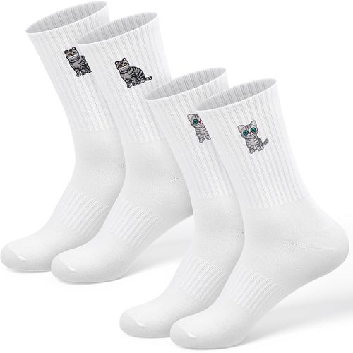 Jgd-2 Paires Amusantes Chaussettes De Tennis Chat Pour Femmes Et Hommes Coton Motif Animal De Dessin Animé Chaussettes De Sport Brodées Motif Chat Mignon, Tailles 36-42