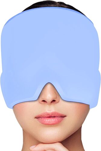 Jgd-Masque Migraine 180° - Bonnet Migraine Relief Cap, Migraine Relief Cap Conception Monocouche, Headache Hat Les Sinus Et Le Stress, Poche De Glace En Gel Chaud Et Froid (Bleu) 