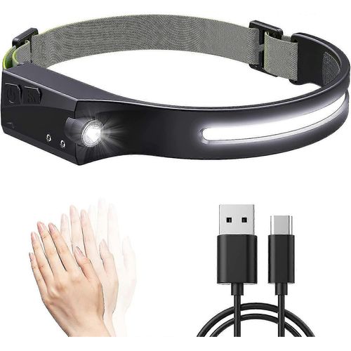 Lampe Frontale Led Rechargeable Usb, 600 Lumens, Led Cob, 80 G, Avec Détecteur De Mouvement Et Étanchéité Ipx4, Idéale Pour Enfants Et Adultes, Course À Pied, Etc.