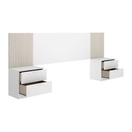 Ensemble tête de lit Loma avec 2 tables de chevet 2 tiroirs Blanc / Bois 258,6 x 34,2 x 106 cm