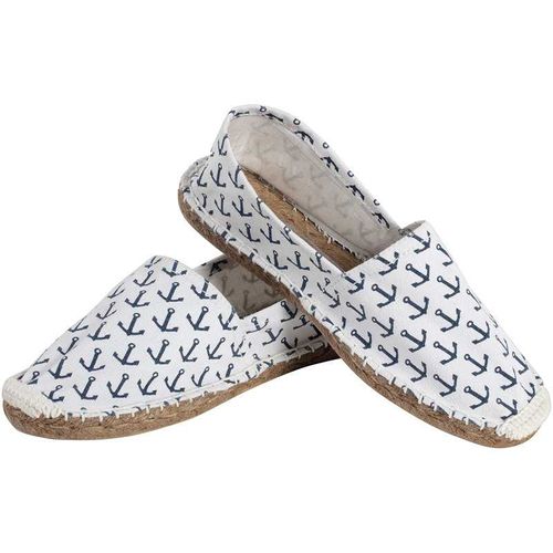 Espadrille Motifs Ancres T40 - Toile Blanche Et Bleu Marine, Semelle Jute