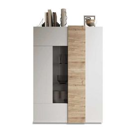 Vitrine AUCUNE VENEZIA 2 portes Blanc laqué Chêne Cadiz 121 x 44 x 169 cm