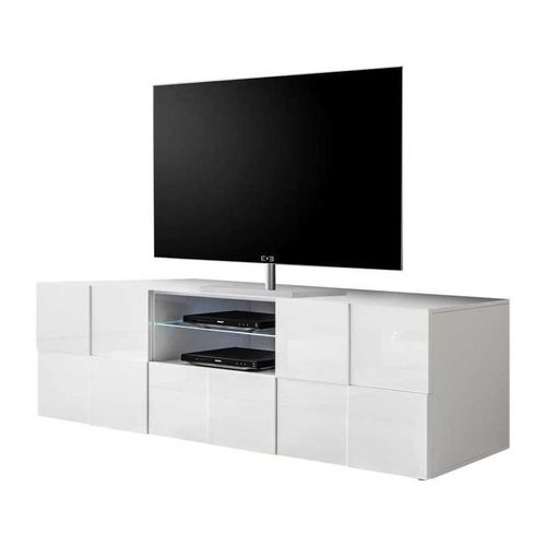 Meuble TV AUCUNE Milano 2 portes 1 tiroir blanc laqué brillant 181 x 42 x 56 cm