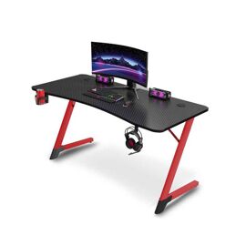 Bureau gamer URBAN FACTORY ERGO 120x60 cm noir et rouge porte-gobelet support casque