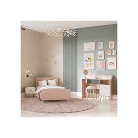 Chambre complète DEMEYERE SUZIE lit 90x190 cm chevet et bureau chêne/abricot