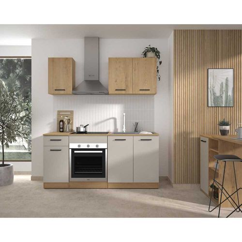 Cuisine complète GAMI ALPAGA chêne Silva grège 180 x 60/31 x 211 cm avec meuble four et plan de travail