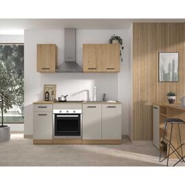 Cuisine complète GAMI ALPAGA chêne Silva grège 180 x 60/31 x 211 cm avec meuble four et plan de travail