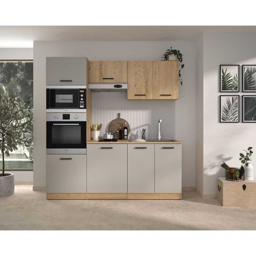 Cuisine complète GAMI ALPAGA 200 cm chêne silva / grège colonne four et plan de travail