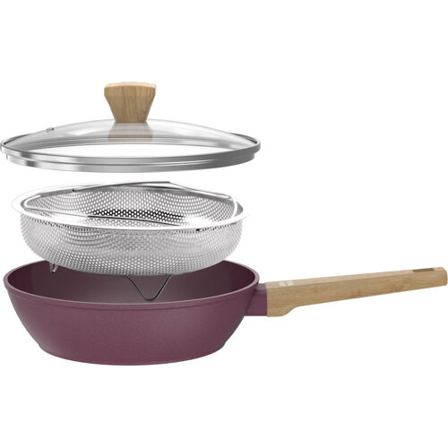 Sauteuse Arthur Martin Am3056 Ø24 Cm Revêtement Céramique Prune Avec Couvercle Et Panier Inox