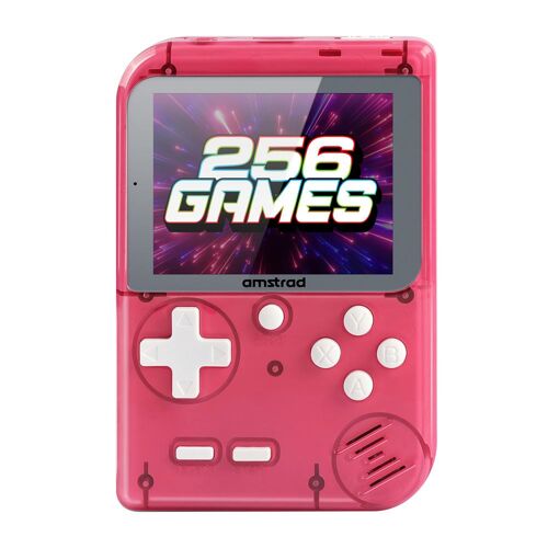 Console portable Amstrad transparente rouge 256 jeux écran couleur batterie rechargeable