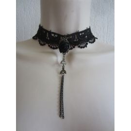 Collier Ras Cou Noir En Dentelle