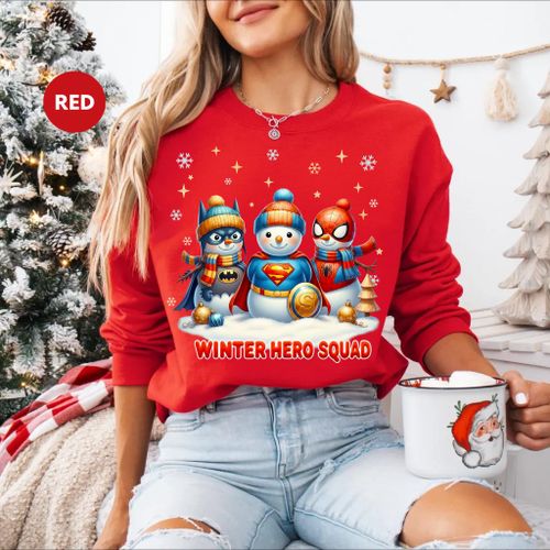Sweatshirt De Noël Rouge - Coton/Polyester - Héros Bonhomme De Neige