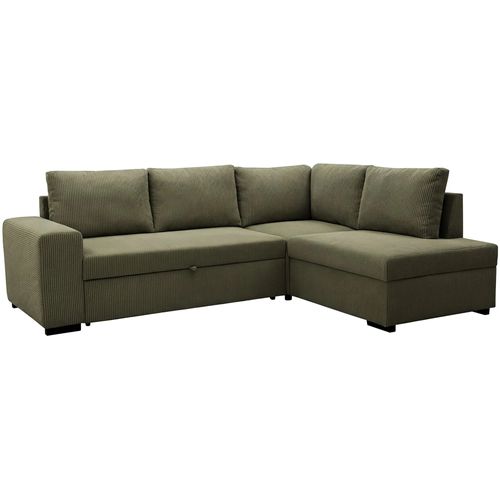 Canapé d'angle convertible AUCUNE NIRVANA 4/5 places tissu velours côtelé kaki coffre 158 L 245x87x183 cm