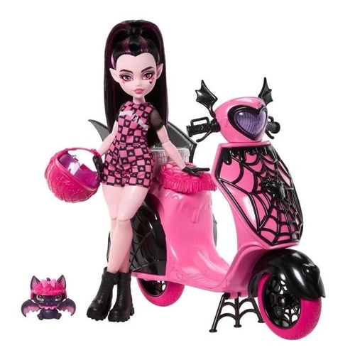 Figurine Draculaura avec scooter - Monster High - Draculaura Vamptastic Scooter - 21,30 x 27,90 x 9,74 cm - Multicolore
