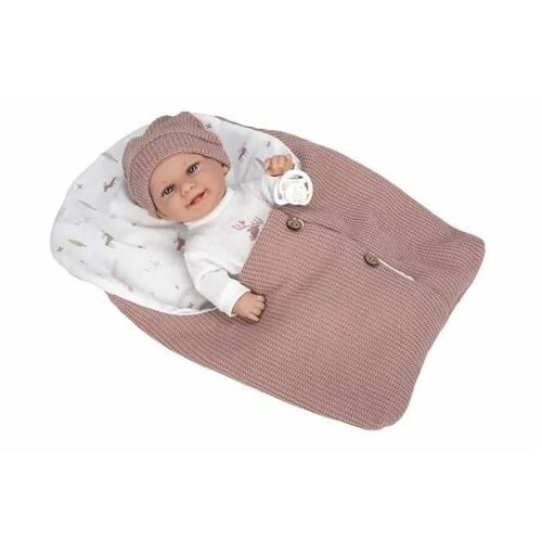 Poupée Élégance en vinyle - Arias - 33 cm - Robe rose et blanc - Berceuse assortie - Tétine incluse