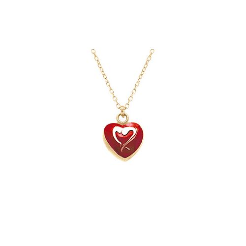 Collier Argent Doré Pendentif Coeur Bombé Résine A Chaud Rouge Foncé Recto Verso 41+3cm