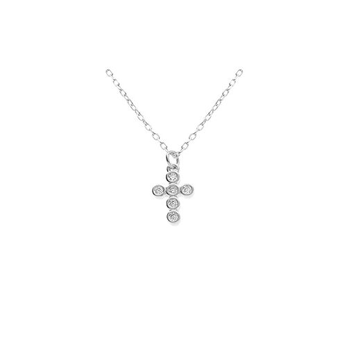 Collier Argent Rhodié Croix Oxydes Blancs Sertis 40+3cm