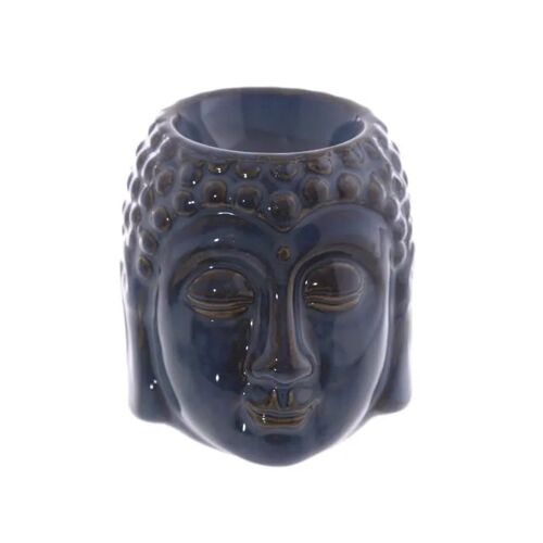 Brûle-parfum tête de Bouddha bleu en céramique 8 cm
